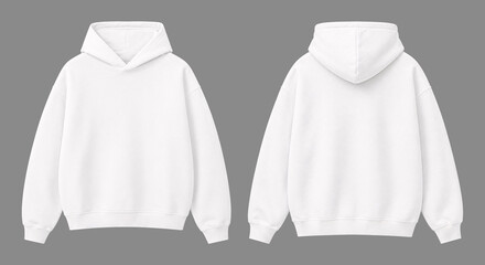 White Oversized Hoodie Isolated on Gray Background Front and Back View © Drip