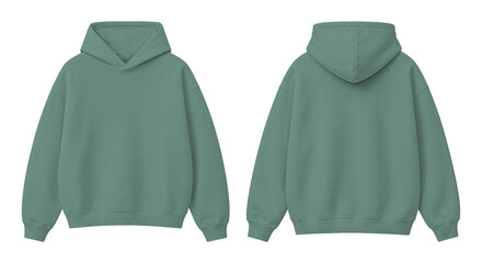 Teal Green Oversized Hoodie Isolated on Transparent Background Front and Back View © Drip