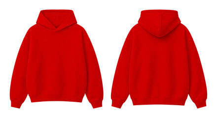 Vibrant Red Oversized Hoodie Isolated on Transparent Background Front and Back View © Drip