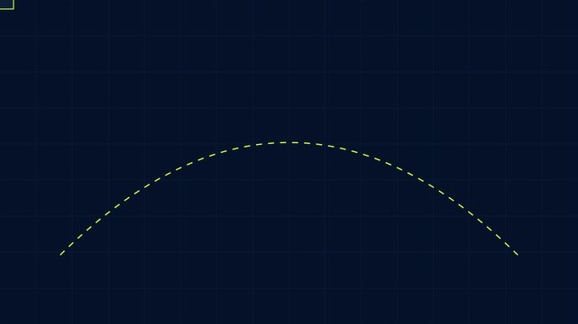 Minimalist animated green dashed arc line on dark blue grid animation 4k background, curve