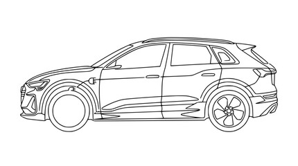 Fototapeta premium Modern Electric SUV Car Outline Drawing, Side View, Clean Lines, Vehicle Design Sketch
