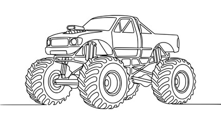 Monster Truck Outline Drawing - Big Wheels, Off-Road Vehicle, Line Art © Wesi