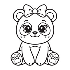 Cute cartoon bear cub with a decorative bow sitting happily © Kabir Design