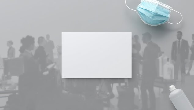 Empty badge template on gray backdrop. Simple name tag mockup. Conference pass for COVID-19.
