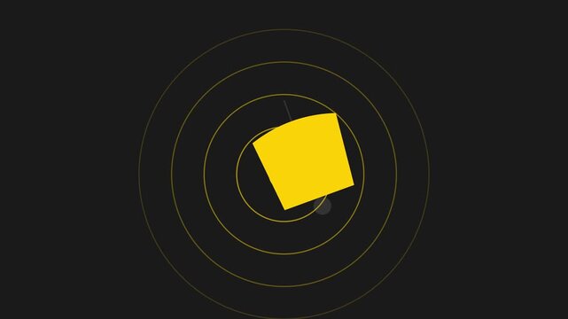 Minimalist radar scan animation with rotating yellow square and concentric circles on dark 4k background