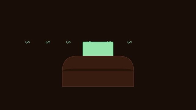 Money stacking animation: growing wealth and financial savings concept with dollar signs and currency bills rising from a wallet 4k