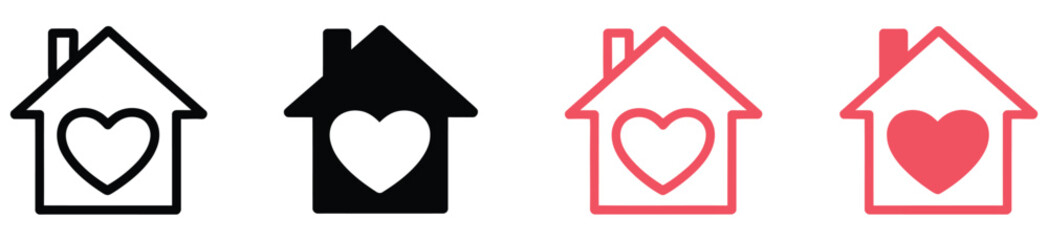 House with heart icon combining home shape and love symbol for real estate, family, care, housing, and residential branding ©         