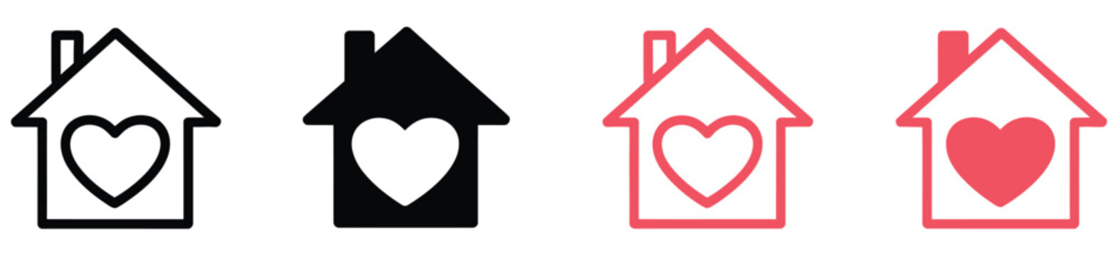House with heart icon combining home shape and love symbol for real estate, family, care, housing, and residential branding