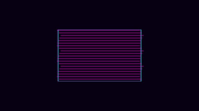 Neon retro grid frame abstract motion animation 4k background, with pulsing purple, and blue glowing, horizontal laser lines
