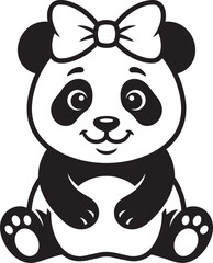 Cute cartoon panda with a decorative bow sitting happily © Kabir Design