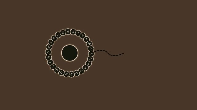 Rotating alphabet letter wheel animation with circular typography and motion 4k letters