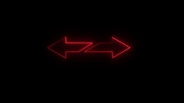 Glowing colorful indicating arrow blinking animation. Neon arrow icon left and right side indicating arrow. Glowing neon Abstract double arrow icon with left and right side animation.4k video.