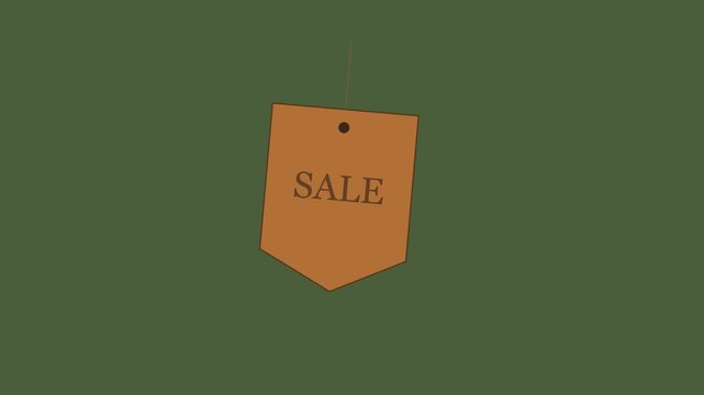 Swinging sale tag label animation on green 4k background, for retail marketing, and e-commerce promotions