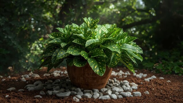 Aucuba japonica, also known as gold dust plant or Japanese laurel.
