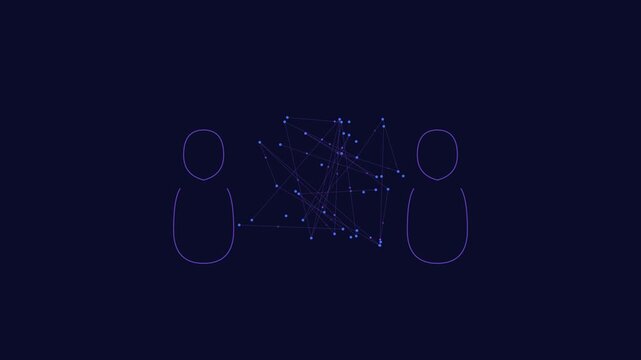 Abstract digital network connection between two people data communication concept, minimalist tech animation 4k background
