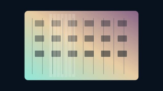 Abstract digital audio mixer interface with dynamic color gradients and moving faders for music production and sound engineering animation 4k
