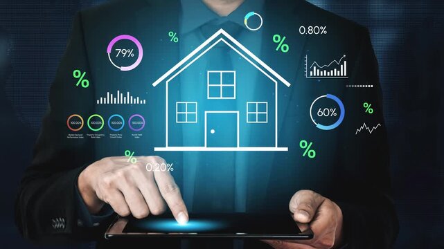 Businessman Using Tablet with Real Estate Data and Graphical Elements in Modern Digital Environment for Investment and Analysis. Entropy.