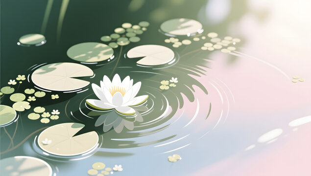 water lilies and duckweed summer lotus pond commercial illustration background