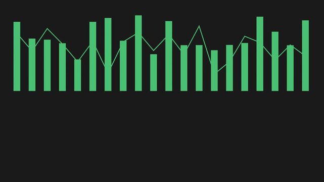 Animated green bar chart and line graph overlay for financial data analysis and business reporting animation 4k