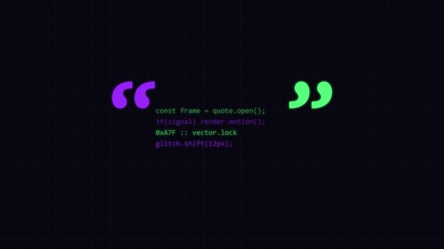 Animated coding syntax with glitch effects and quotation marks for tech backgrounds animation 4k programming
