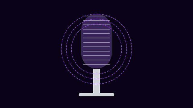 Animated microphone with pulsing sound waves for podcast and audio branding animation 4k broadcast