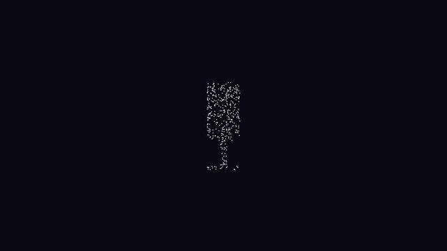 Digital wine glass shape formed by glowing particles on dark animation 4k background, abstract