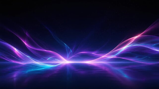 Rubans lumineux violets et cyan en mouvement futuriste