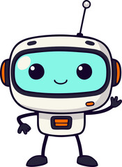 Naklejka premium Cute cartoon robot waving hand. Friendly AI bot character with transparent background.