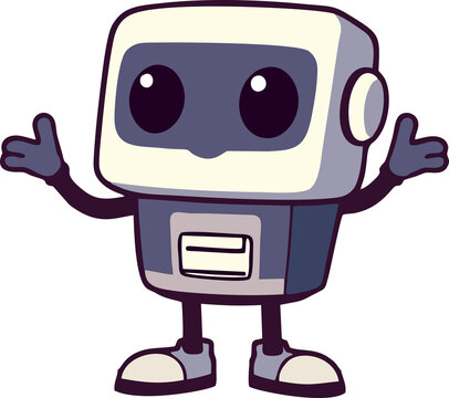 Cute robot character with open arms. Friendly AI mascot isolated on white background.