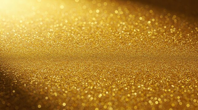 Golden glittering background with sparkling bokeh lights creating a festive and luxurious atmosphere.