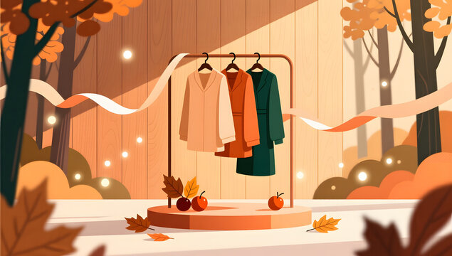 Autumn Product Launch clothing rack illustration background