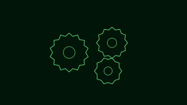 Minimalist green gear animation: rotating mechanical cogs for industrial technology and engineering concepts 4k