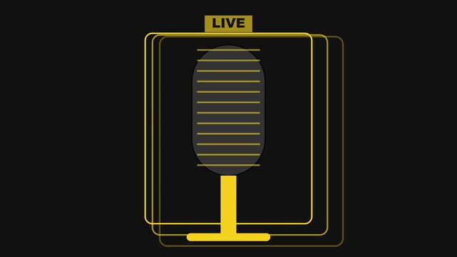Minimalist live microphone animation with pulsing yellow for broadcast and podcast media 4k streaming
