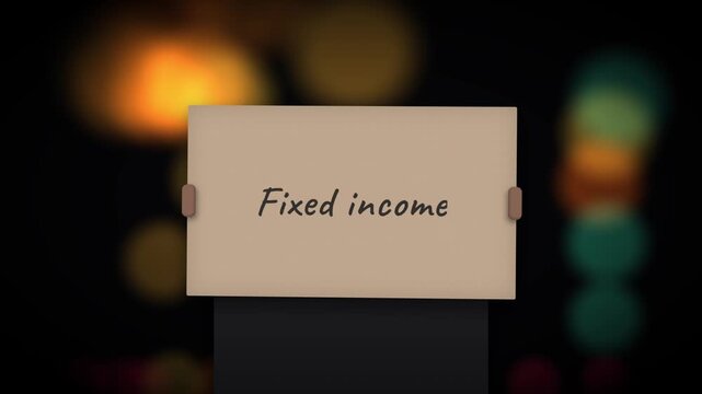 Fixed Income Financial Concept Text on Signboard Placard with Blurred Bokeh City Lights Background