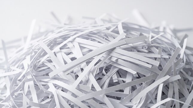 A close up pile of white shredded paper for document security