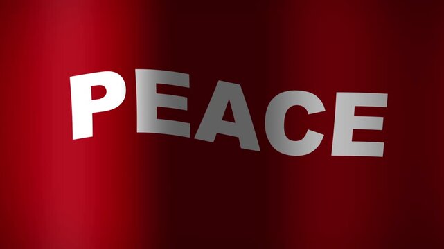 Waving Dark Red Flag Fabric with White Peace Text Typography Animation Seamless Loop Background