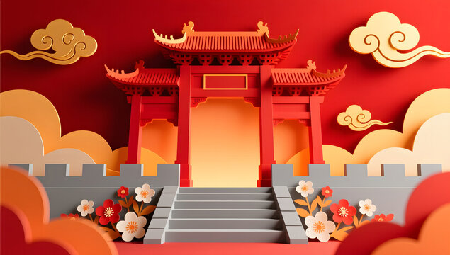 chinese city gate national day china commercial illustration background