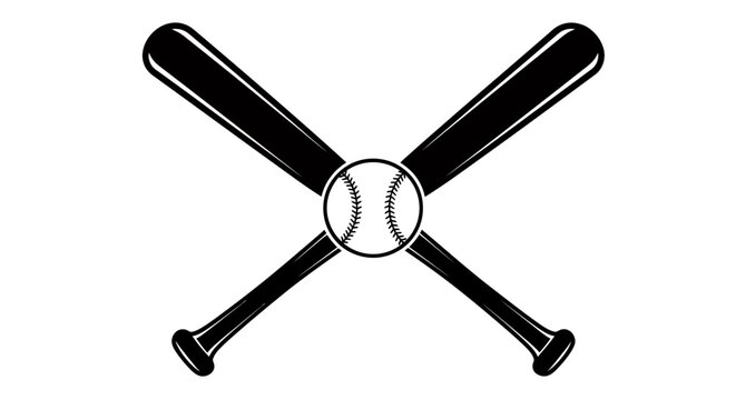 Two crossed black baseball bats with a white ball at the intersection, symbolizing sport and competition.