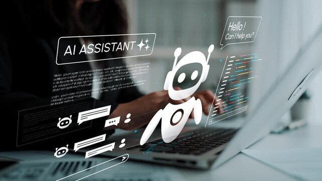 Hands Typing on Laptop with AI Assistant Concept Imagery and Interface Elements Illustrating Digital Interaction and Modern Technology. Entropy.