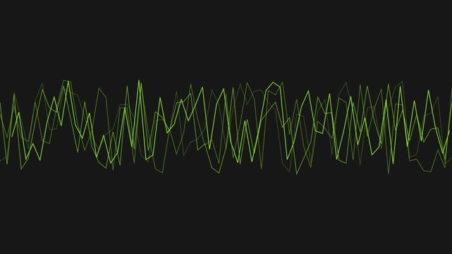 Neon green audio waveform visualization on dark animation 4k background, for music and, technology projects