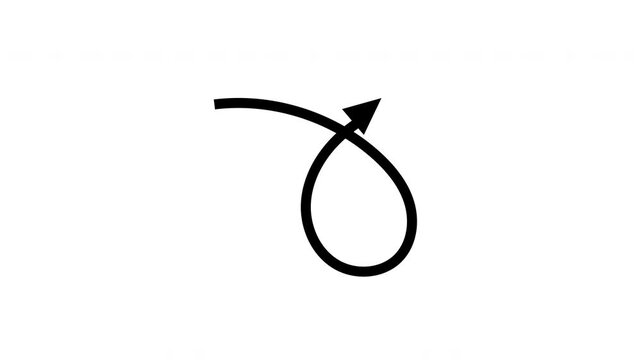 Animation of a thin arrow with an arrowhead on a white background. Black arrow animation. Pointer symbol with an alpha channel.