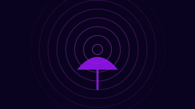 Purple signal waves radiating from antenna animation for wireless technology and connectivity concepts 4k