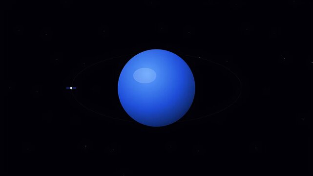 Majestic blue planet viewed from space showing orbital mechanics simulation with small spaceship traveling along the gravitational ellipse on black starry background