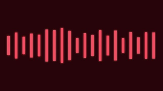 Red audio waveform visualization: pulsing digital sound frequency for music and technology interface animation 4k