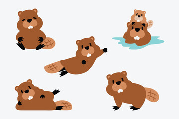 Fototapeta premium Cute brown beaver cartoon 