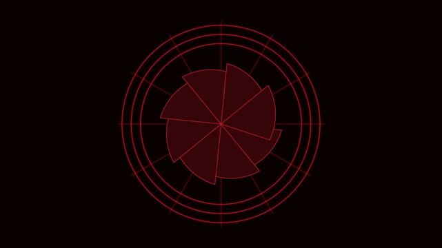 Red circular hud interface animation with rotating mechanical shutter 4k