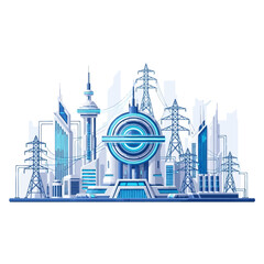 Obraz premium Futuristic Energy City Skyline with Fusion Reactor and Towers