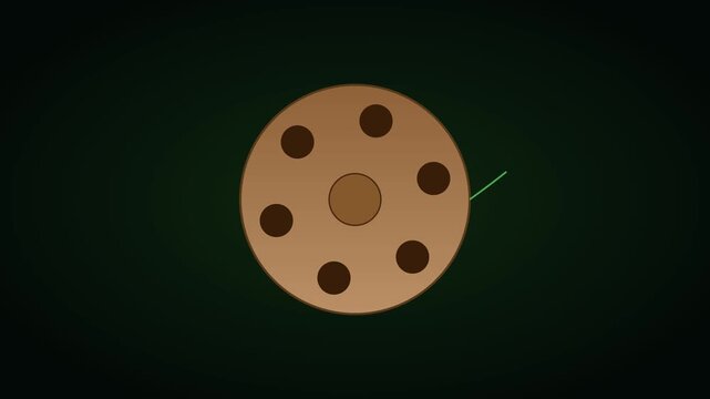 Rotating vintage reel animation with spinning motion on dark 4k background, cinema