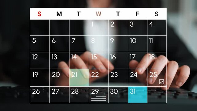 Business Professional Scheduling Important Dates on Calendar with Laptop Close-Up, Productivity and Time Management Concept for Office Environment. Entropy.