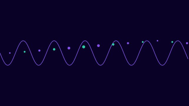 Abstract sine wave animation with pulsing data points on dark 4k background, for technology and, science motion